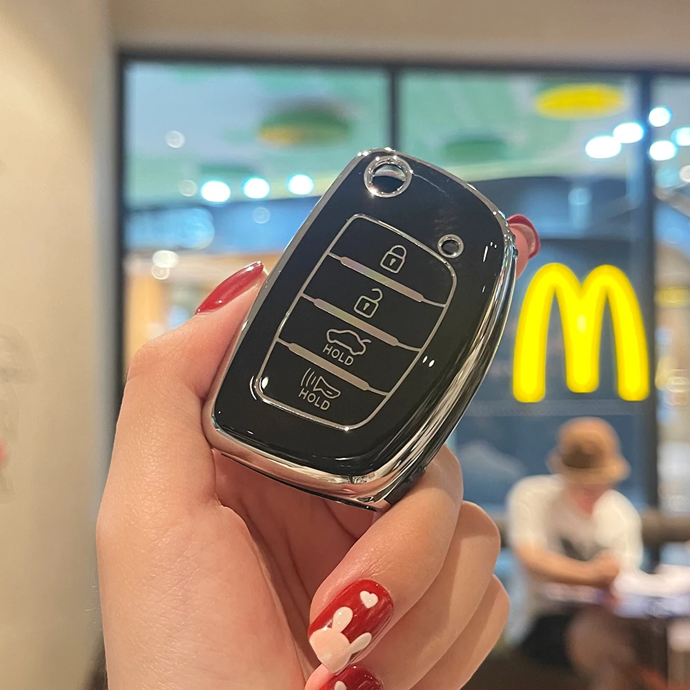 Flip Folding Key TPU Car Key Case Cover for Hyundai Sonata 2015 Santa Fe 2013 GLS 4 Buttons Key Shell Fob Auto Car Accessories