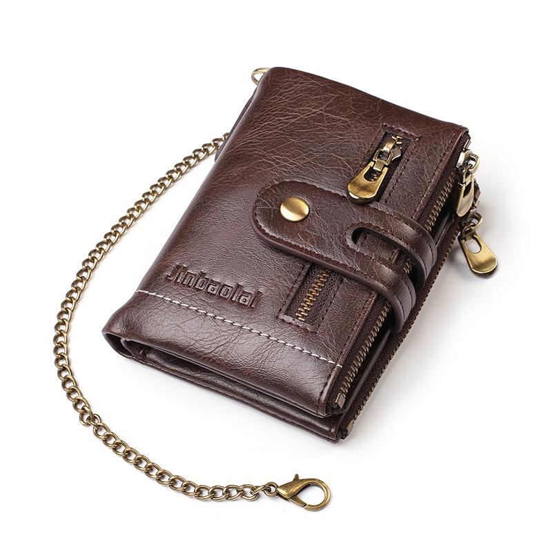 100% Genuine Leather Men Wallet Coin Purse Small Mini Card Holder Chain PORTFOLIO Portomonee Male Walet Pocket