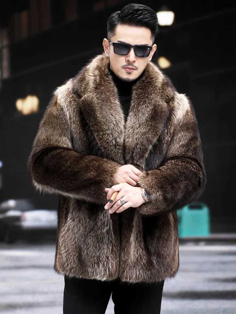 2024 New Mens Winter Fashion Imitation Fox Fur Coats Male Long Sleeve Loose Outerwear Men Faux Fur Thick Warm Jackets G612XJ241102