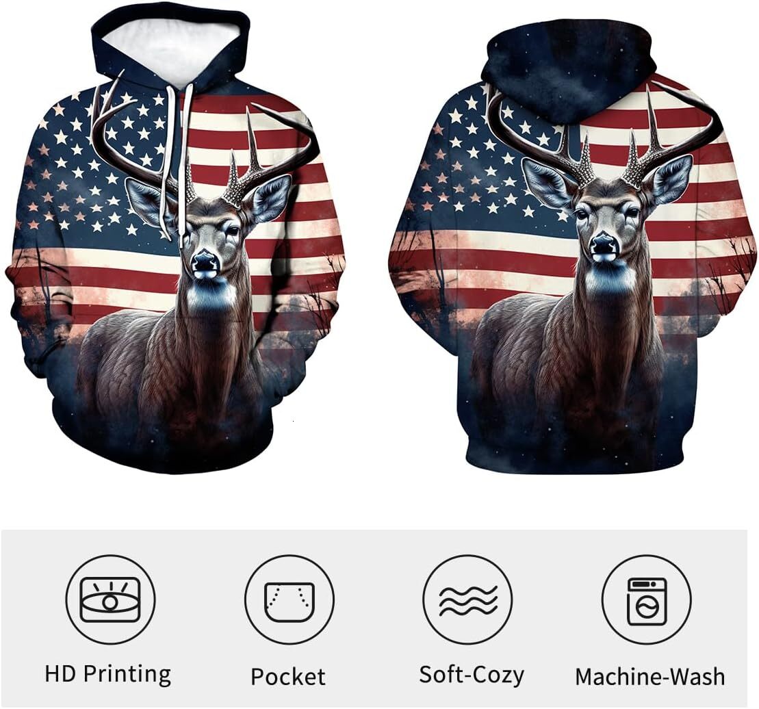 Hoodie for Mens Womens Mens Deer Hunting Hoodie Novelty Print Casual Hooded Beautiful deer Sweatshirt Graphic Hoodies sweatshirt Pullover Long Sleeve