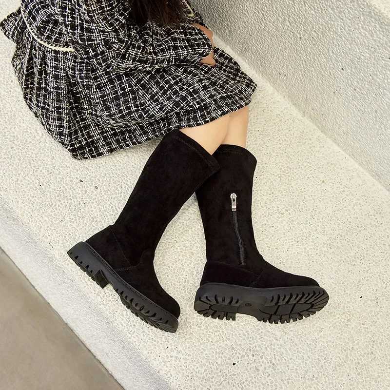 Childrens Fashion Girls High Boots Simple Solid Color PU Childrens Edition Soft Breathable Non slip Side Zipper New Fashion M241102