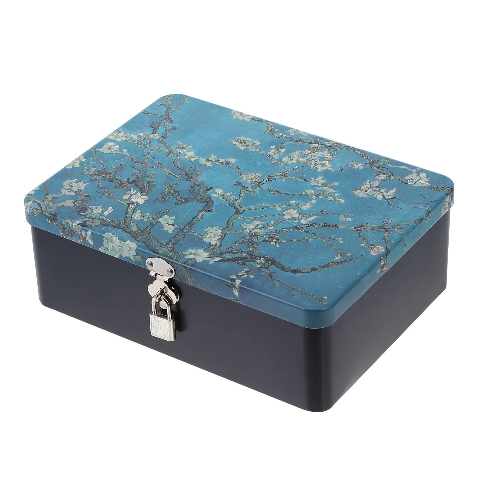 Tinplate Box Lock Rectangular Tea Containers Candy Case Gift Packaging Jewelry Organizer Showcase Storage Padlock Kitchen 240327