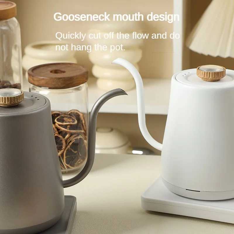 Wood chip electric gooseneck kettle handmade brewing coffee pot intelligent tea pot with thermometer 1000w fast heating kettle 110v/220v Y241102