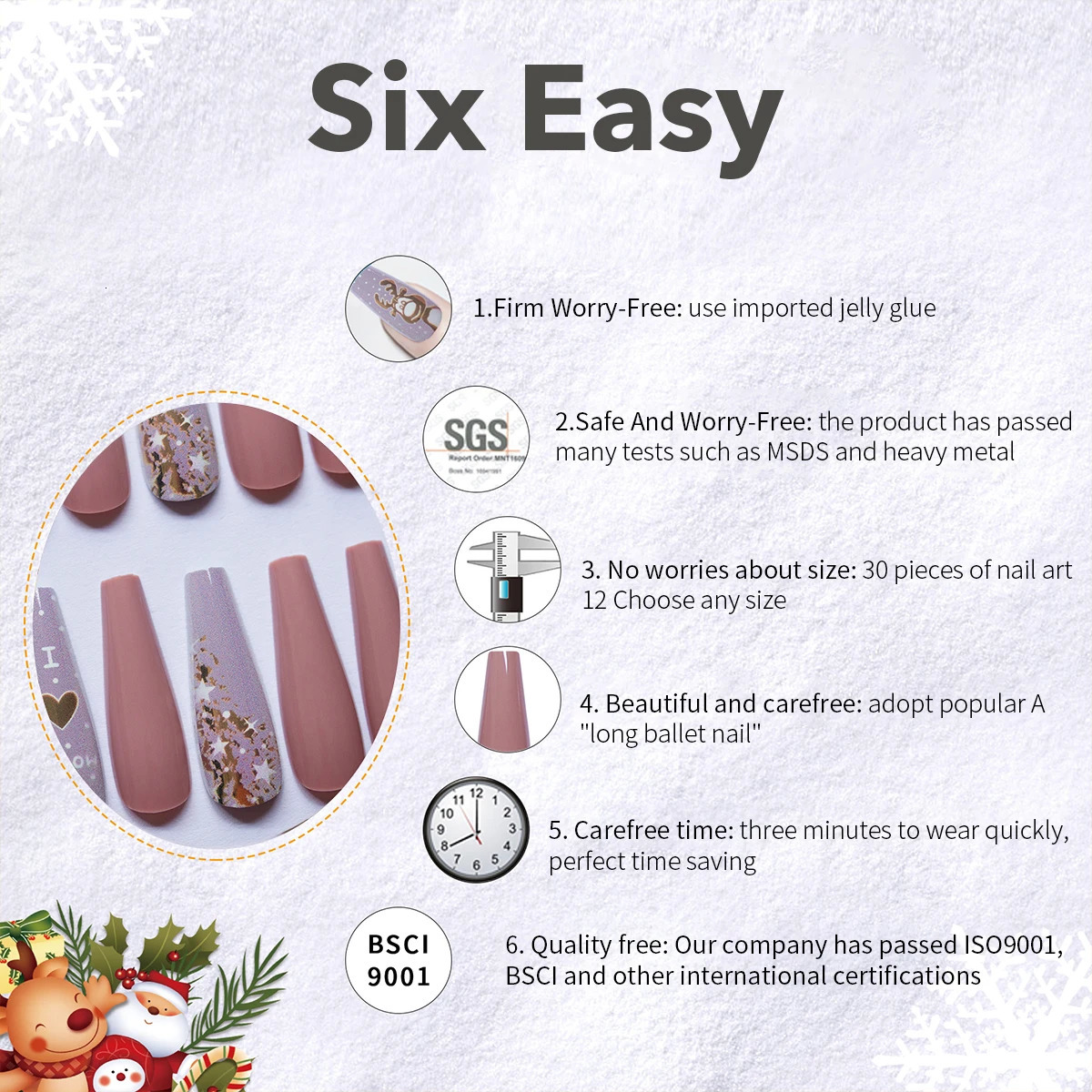 Aokitec Press on False Nails Christmas Wearable Long Fake Christmas Halloween Removable Full Set DIY Fax OnglesTips 241031