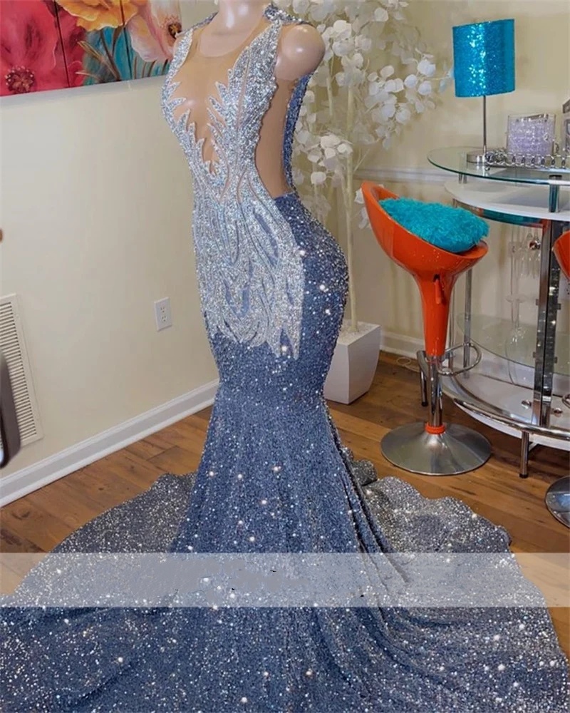 New Arrival 2024 Sparkly Sier Diamonds Mermaid Prom Dress Crystal Rhinestones Sequins Birthday Party Gown Robes