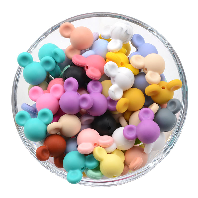 LOFCA 10pcs Silicone Teething Mouse Beads Baby Teether Beads Food Grade Silicone Beads BPA Free DIY Necklace Pendant Making
