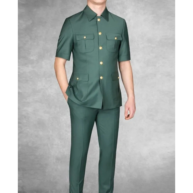 Mens Blazers Suits Casual Elegant Fashion Short Sleeves Lapel Collar Single Breasted Shirt Pants 2Pcs Business Blazer 241024