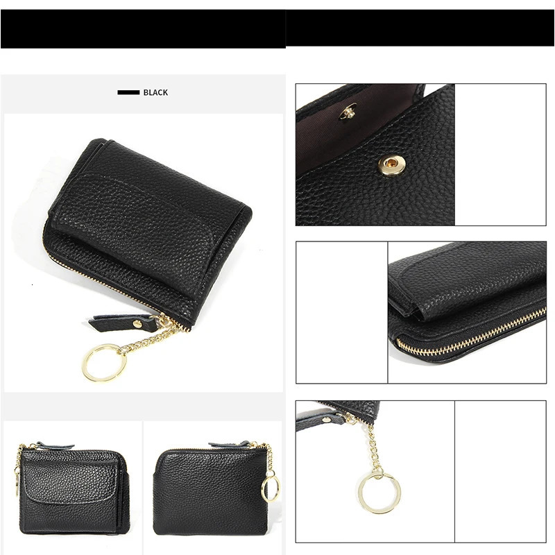 Zipper Coin Purses Genuine Cow Leather Wallet Lady Card Holder Coins Pocket Versatile Handbag Flexible Key Ring Style Flap Purse 241029