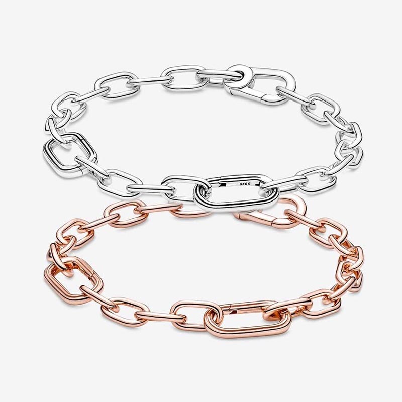 100% 925 Sterling Silver Charm Bracelets Small-Link Chain Bracelet Women Girls Wedding Jewelry Rose Gold Chain bracelet with Retail Box Factory wholesale