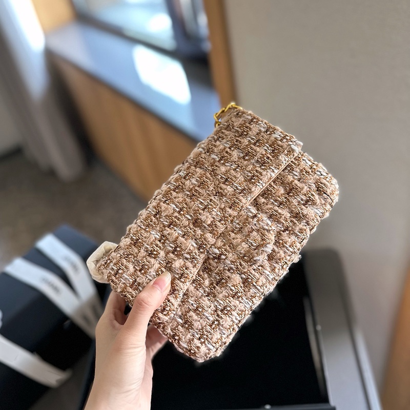 Womens Designer Denim Check Tassel Tweed Classic Flap Square Bags Gold Metal Hardware Matelasse Chain Crossbody Shoulder Handbags Blue Wallet Purse 20X13CM