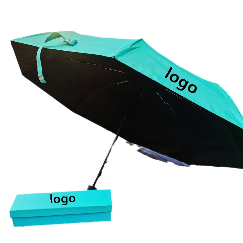 Designer Blue Umbrella Sun Protection Snow Protection Rubber Classic Letter Logo Printing Fully Automatic Three fold Umbrella Car Umbrella Gift Box Um