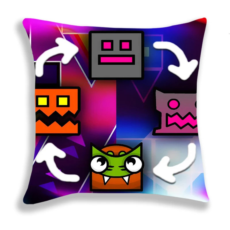 Angry Geometry Dash Print Pillow Case Cartoon Cushion Covers For Sofa Bed Home Decorative Kids Pillowcases 4545cm 240325