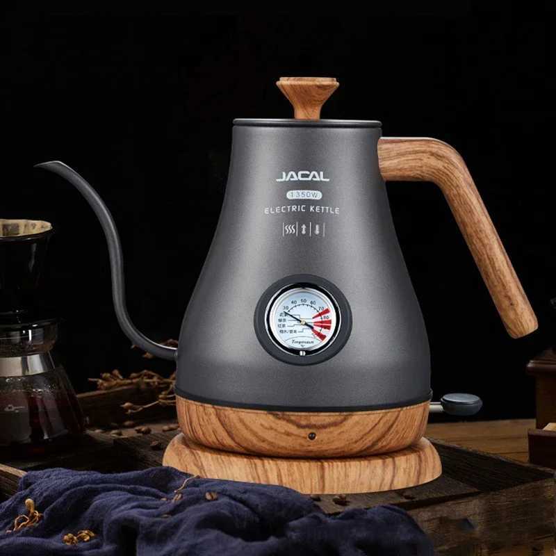 220V/110V 1L Electric Kettle 304 Stainless Steel Gooseneck Nozzle Coffee Pot Slim Teapot with Temperature Gauge Y241102
