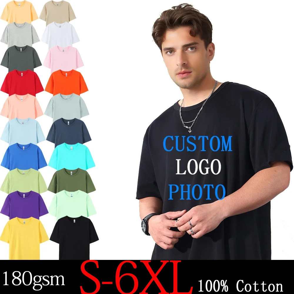 180Gsm 100 Cotton Short Sleeve Tops Tee Custom Order Choice Yourself Unisex ONeck Men TShirt Plus Size S6XL 240315