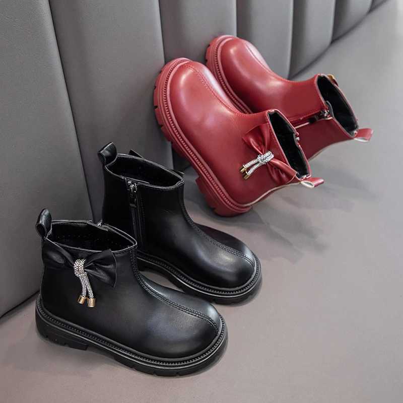 Girls ankle boots and sweet bow childrens princess boots solid color Versatile autumn new girls short boots thick soft sole M241102