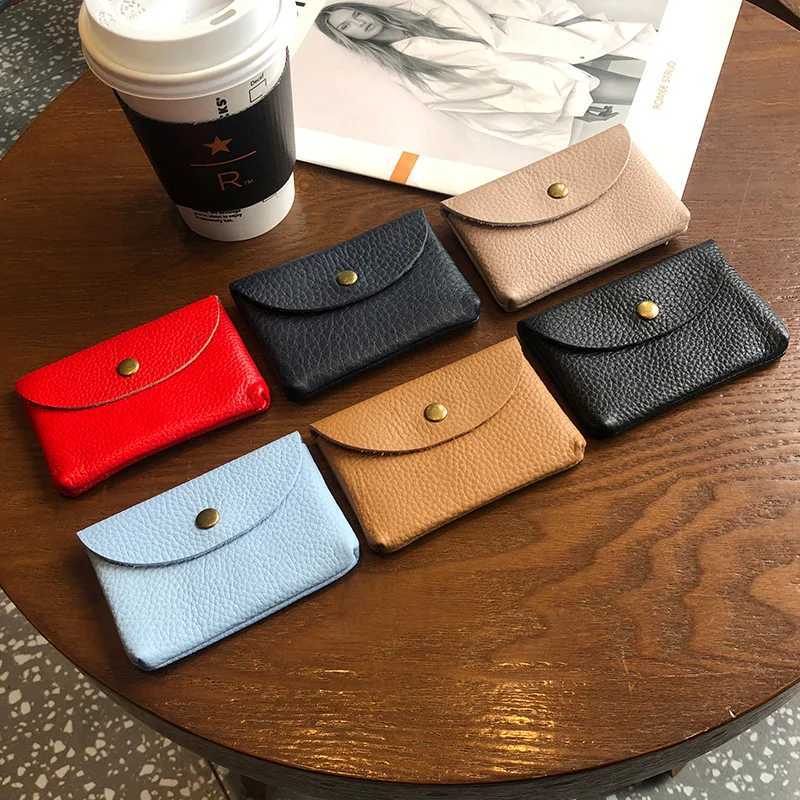 Leather Mini Envelope Change Pocket Simple Buckle Cowhide Large Capacity Card Bag Womens Coin Wallet Bank Card Earphe BagXJ241111