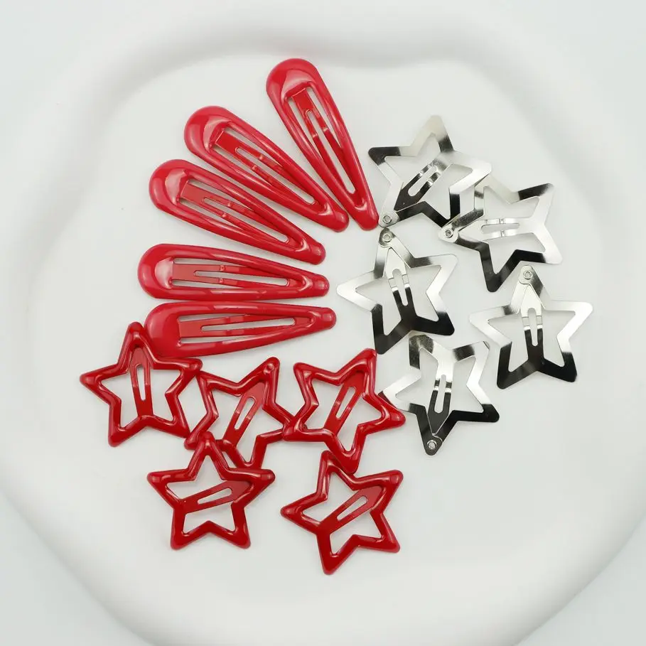 10/15Pcs Red Star Hair new Clip For Girls Waterdrop Barrettes Hairpin For Women Girls Flash Sier Star 2025 Kids Hair Accessories 2023