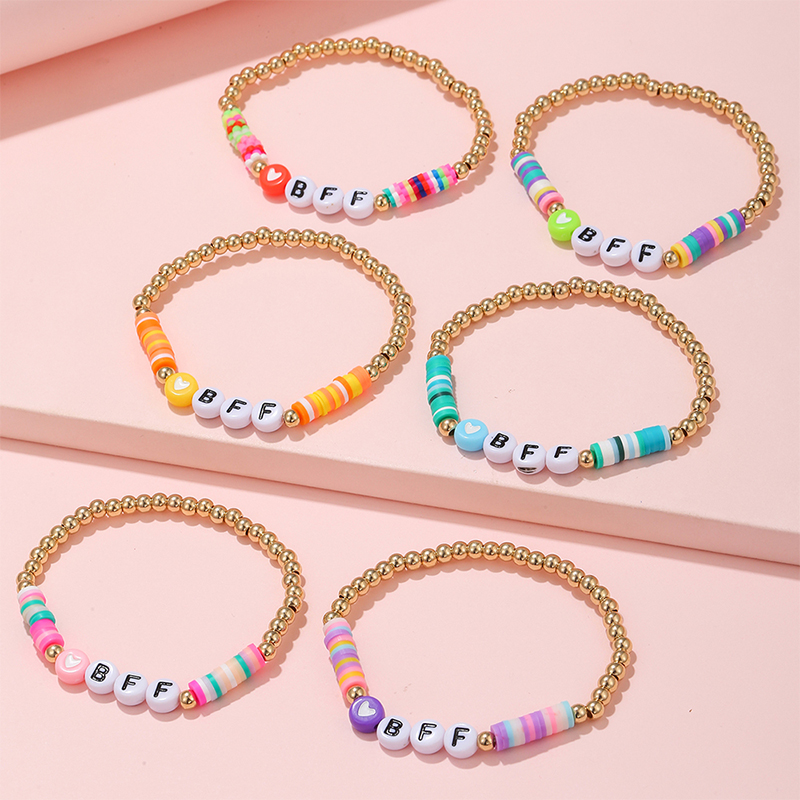 6Pcs/set Handmade BFF Letter Heart Beads Stretch Bracelet for Girls Kids Friendship Party Birthday Jewelry Gift