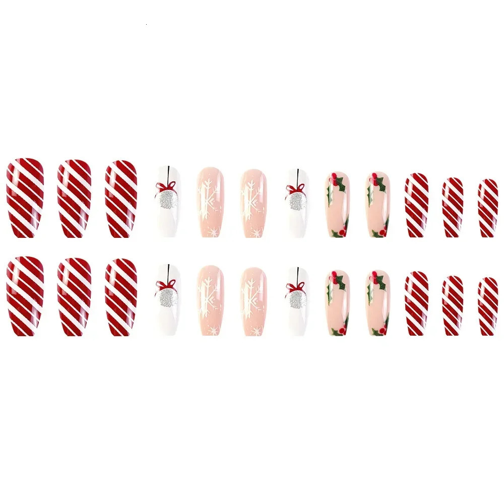 24 detachable Christmas n fake nails with glue full cover ballet snowflakes Christmas candy gifts fake nail press 241031