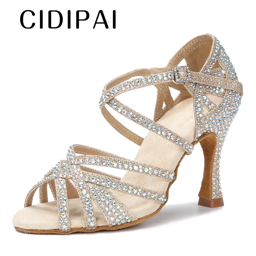 CIDIPAI Latin Dance Shoes 2025 Woman Salsa Performance Ballroom Shiny Dance Shoes Indoor new Party Shoes Golden Women's Wedding Shoes