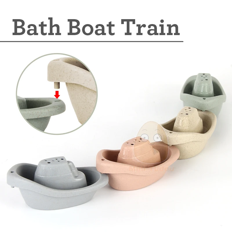 6PCS Baby Stacking Cup 2025 Toy Folding Boat Shape new Tower Bathing Shower Swimming Pool Play Water Kit Educational Toys For Infant Gift