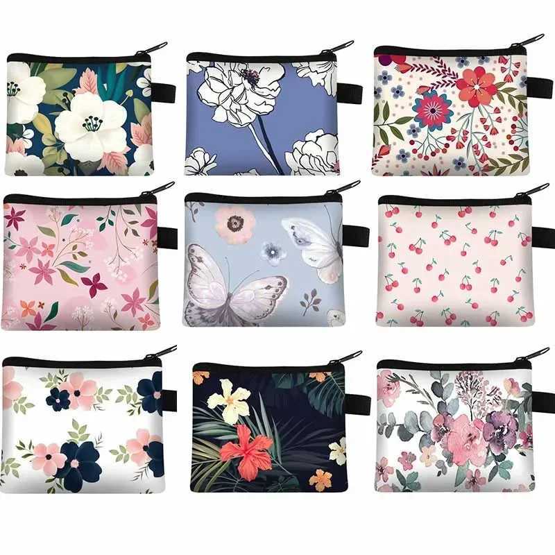Floral Print Coin Purse Card Holder Women Zipper Small Wallet Cluh Coin Mey Bag Business Bags Lipstick Bag PouchXJ241111