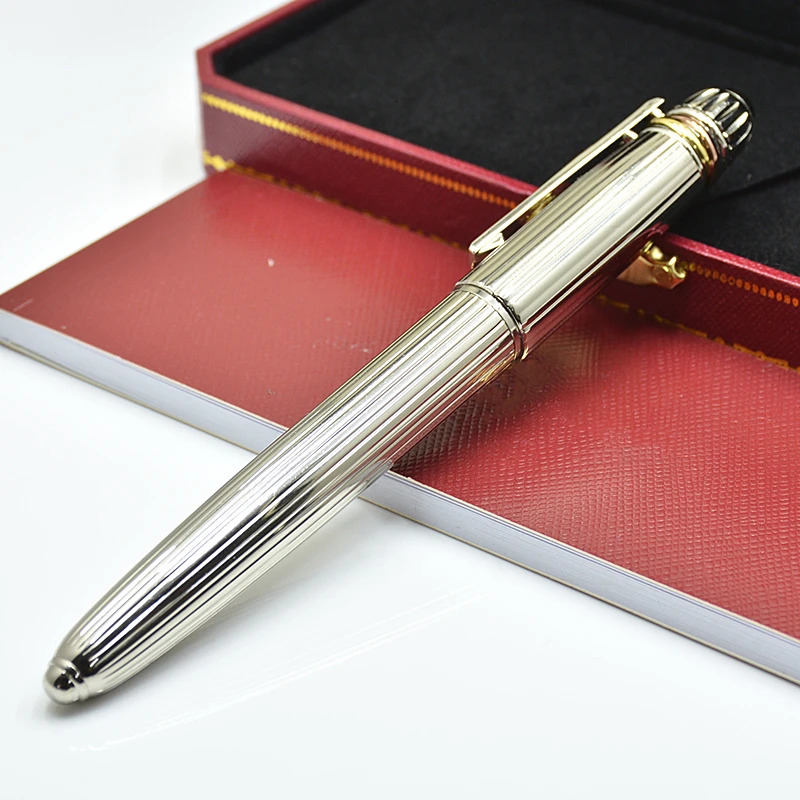 High Quality Ct Metal Rollerball Pen Silver Stripe Stationery Office School Supplies Writing Smooth Gel Pens With Blue Gem Top 240325