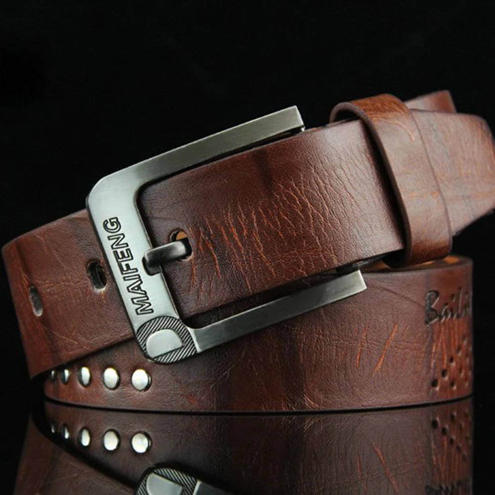 2023 Leather Men's new Belt Wide High Quality Buckle Rivet Belt Vintage Male Waist Strap Trouser Jeans 2025 Strap Needle Buckle Waistband
