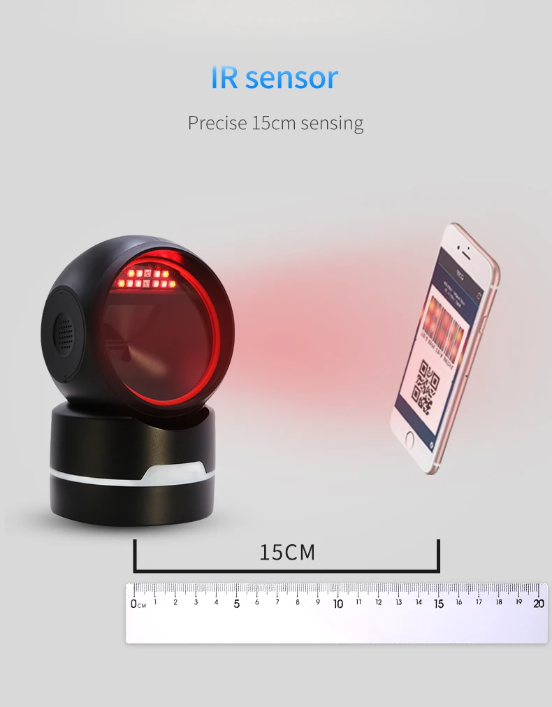 MP6800 Cost-eefective Highgrade ring light Desktop Omni-Directional Handsfree 1D/2D/QR Barcode Scanner USB/RS232 For Supermarket