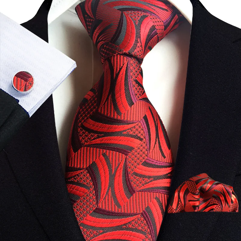 Three-piece Set new 2025 Polyester Paisley 3.15inch/8cm Width Included:Tie+square Scarf+cuff