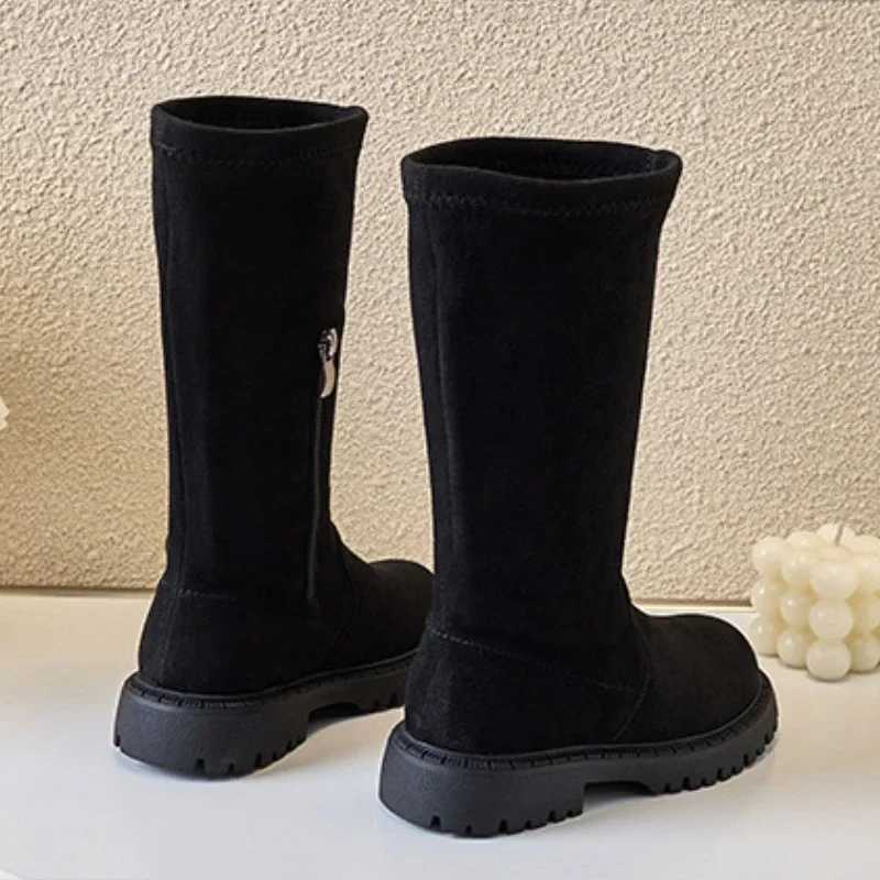 Childrens Fashion Girls High Boots Simple Solid Color PU Childrens Edition Soft Breathable Non slip Side Zipper New Fashion M241102