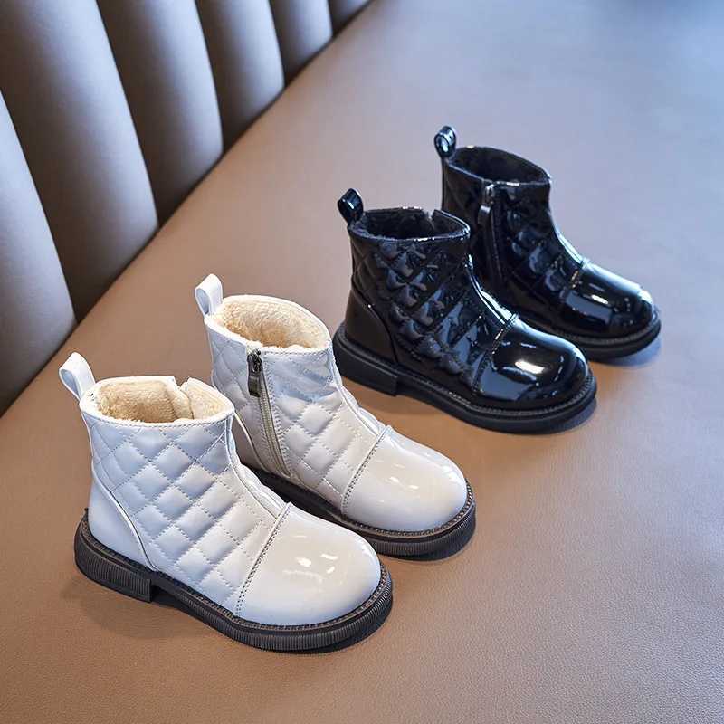 Childrens Fashion Girls Cotton Boots Childrens Chelsea Boots Smooth Side Zipper Fashion Casual Boots Simple Anti slip Black Beige Simple M241102