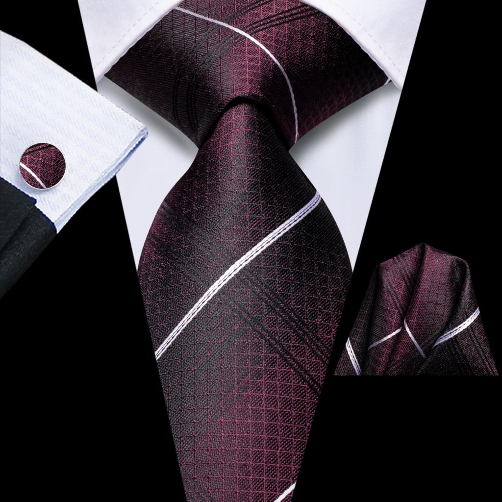 Hi-Tie Dark Red Striped 8.5 cm Tie Men Gravatas Classic 2023 Newest Design Silk Necktie Shirt Accessorie Mans Office Set Hanky