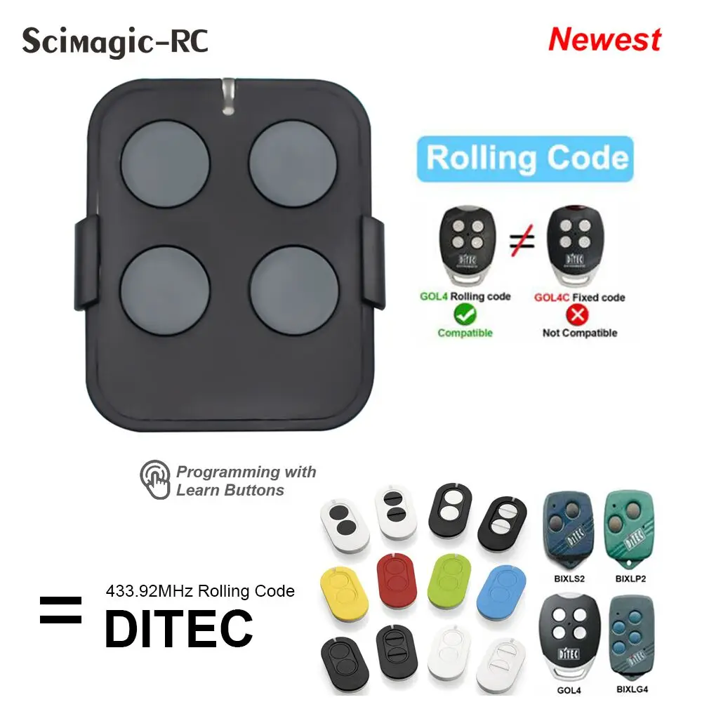 DITEC Entrematic new ZEN2 ZEN4 ZEN2W ZEN4W GOL4 BIXLG4 BIXLP2 BIXLS2 Garage Door Opener 2025 Remote Control Command 433MHz Rolling Code