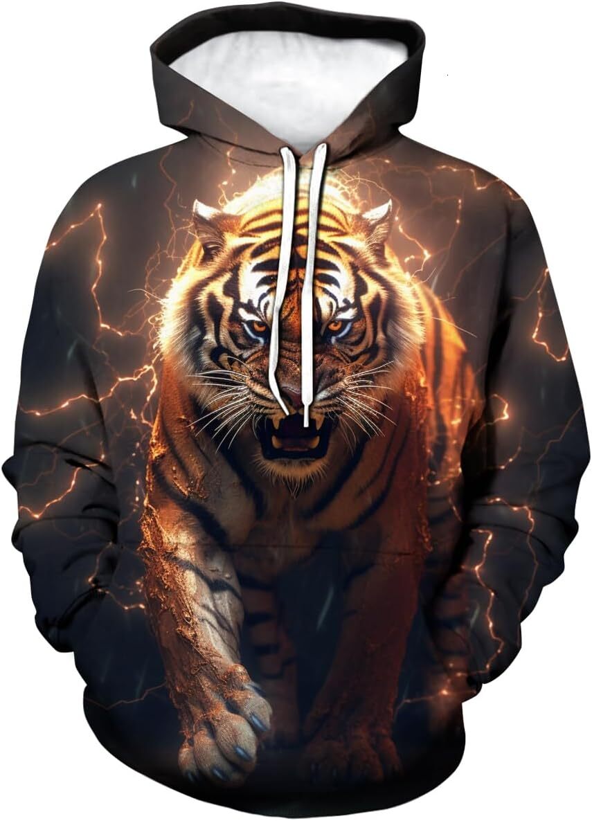 Hoodie for Mens Womens Mens Novelty Sweatshirt Tiger Graphic Fashion Lightning tiger Pullover Hoodie Graphic Hoodies sweatshirt Pullover Long Sleeve