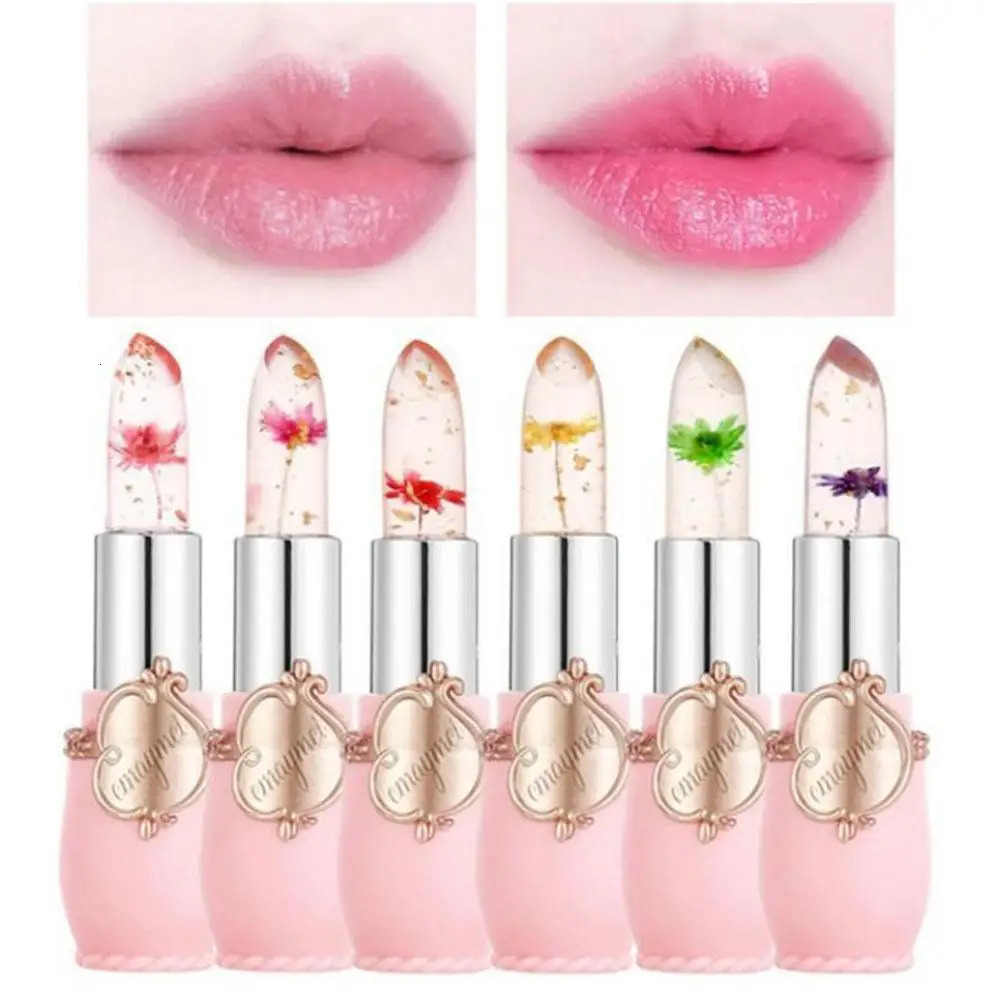 6 pieces/box crystal transparent flower jelly lipstick kit agent nourishing lipstick temperature changing lip gloss 241031