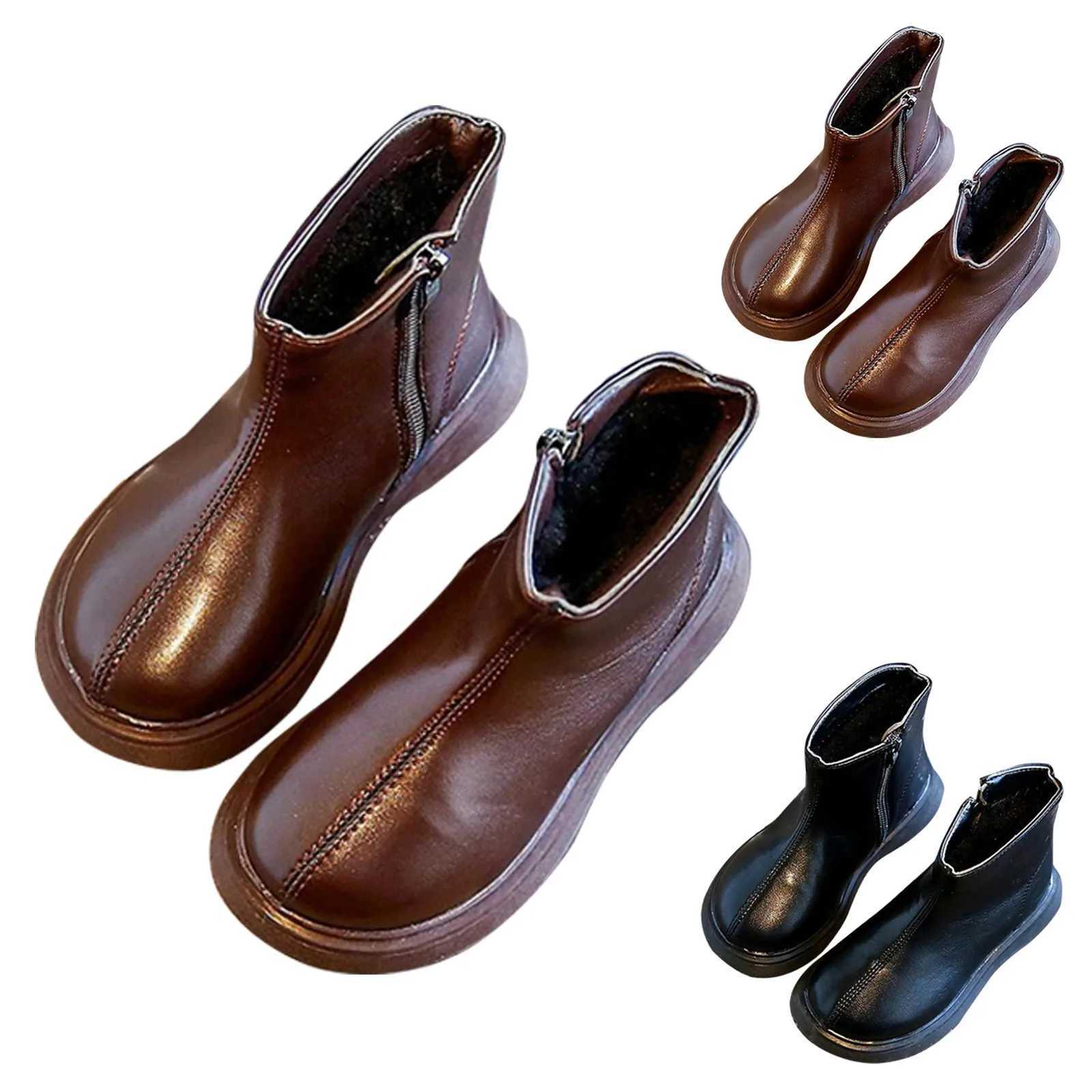 Childrens Fashion Boots Autumn Winter Warm Snow Shoes Baby Shoes Boys Casual Shoes High Quality Retro Leather Boots M241102