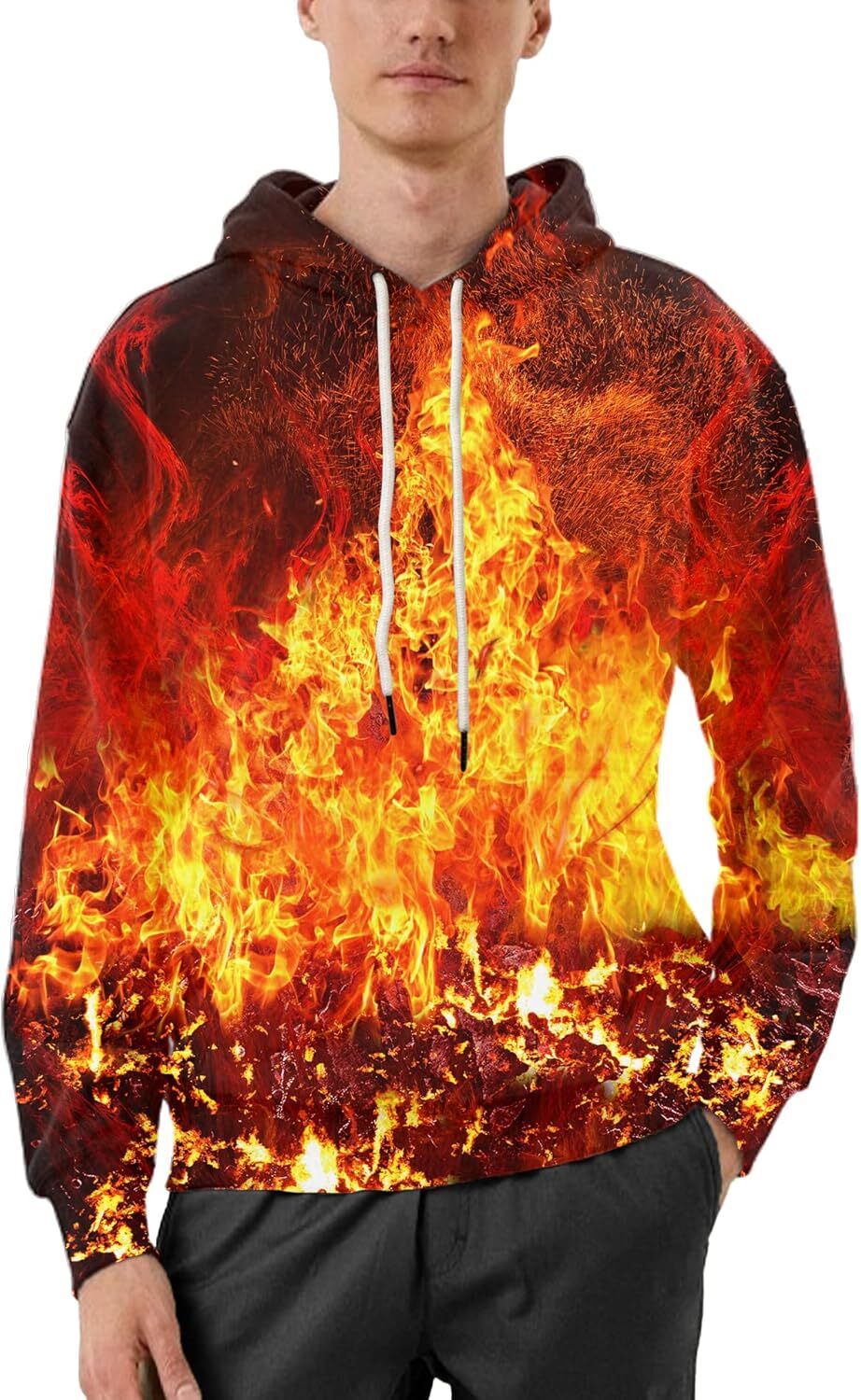 Hoodie for Mens Womens Unisex Realistic 3D Print Galaxy Pullover Hooded Sweatshirt A raging fire Hoodies with Big Pockets Graphic sweatshirt Pullover 