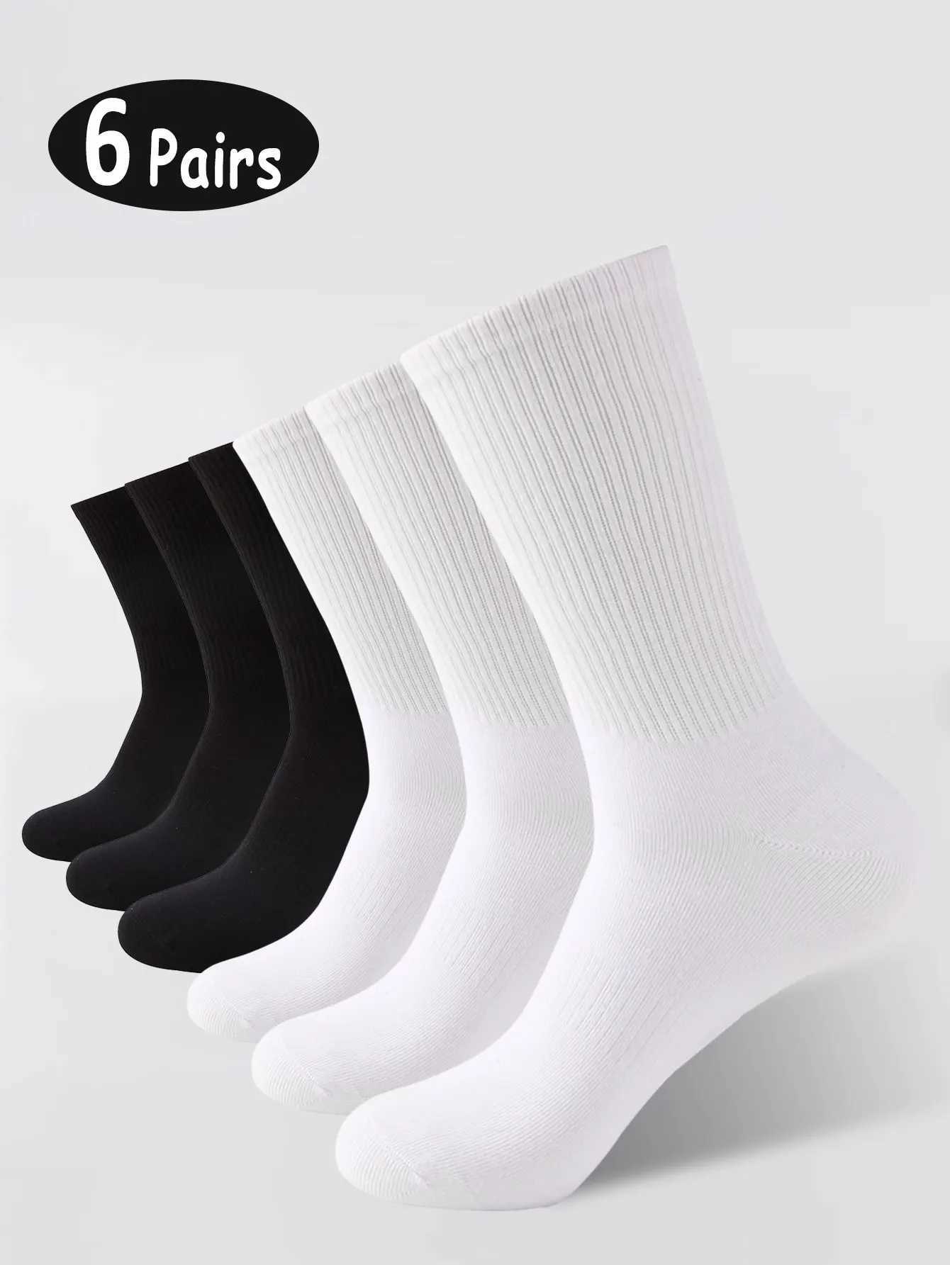 6 pairs of mens solid color mid tube mens long tube anti odor business long black all white LX241102