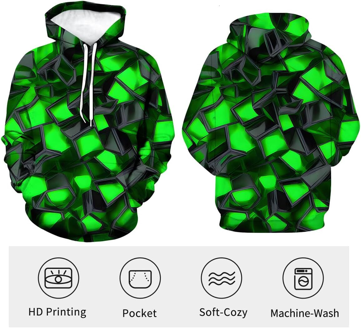 Hoodie for Mens Womens Funny Camo Plaid Hoodie Novelty Psychedelic Fantastic geometric mesh vision Graphic Sweatshirt Hoodies sweatshirt Pullover Long
