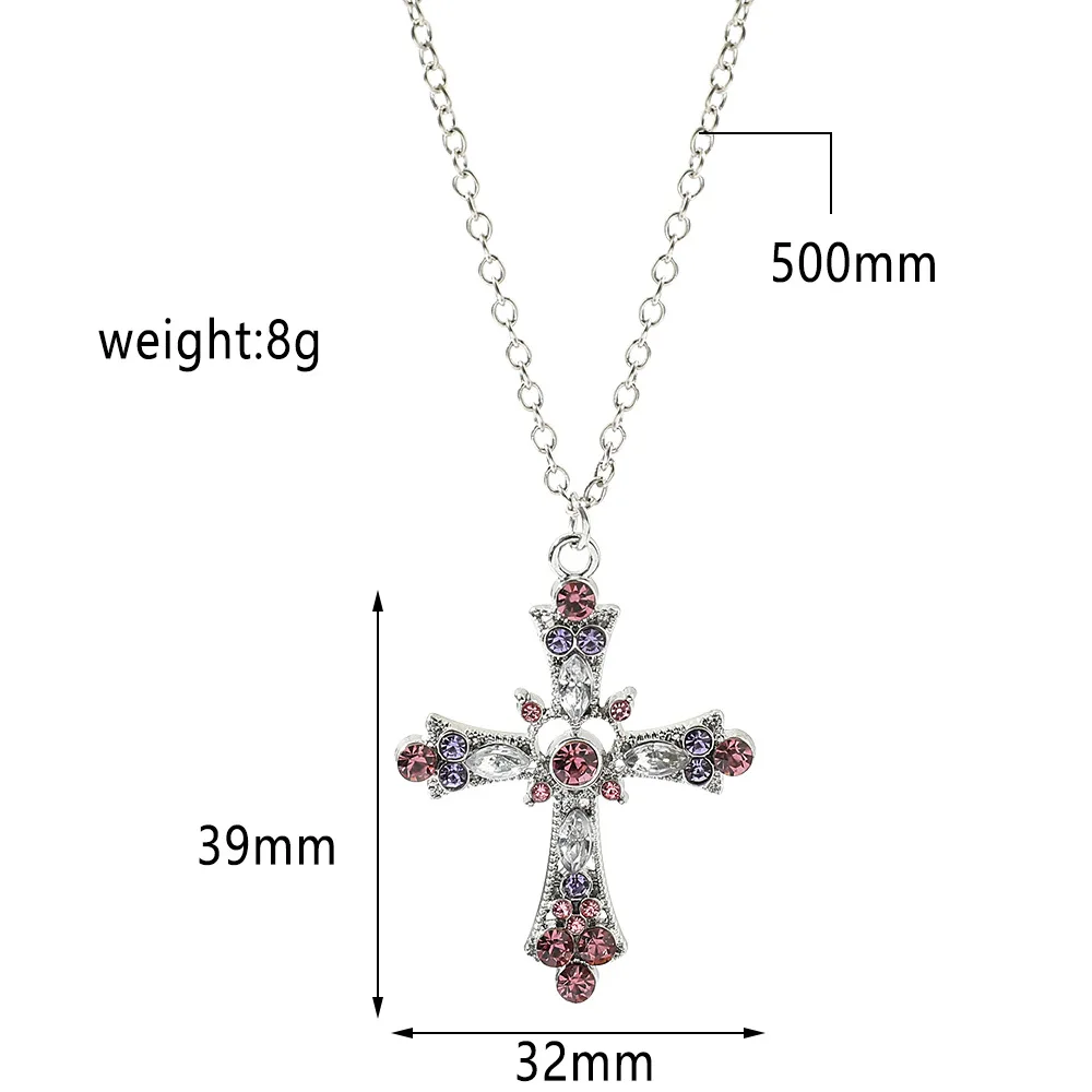 Bohemian Colorful Rhinestone Cross Necklace For 2025 new Women Exquisite Cross Pendant Alloy Choker Clavicle Chain Jewelry Friend Gifts
