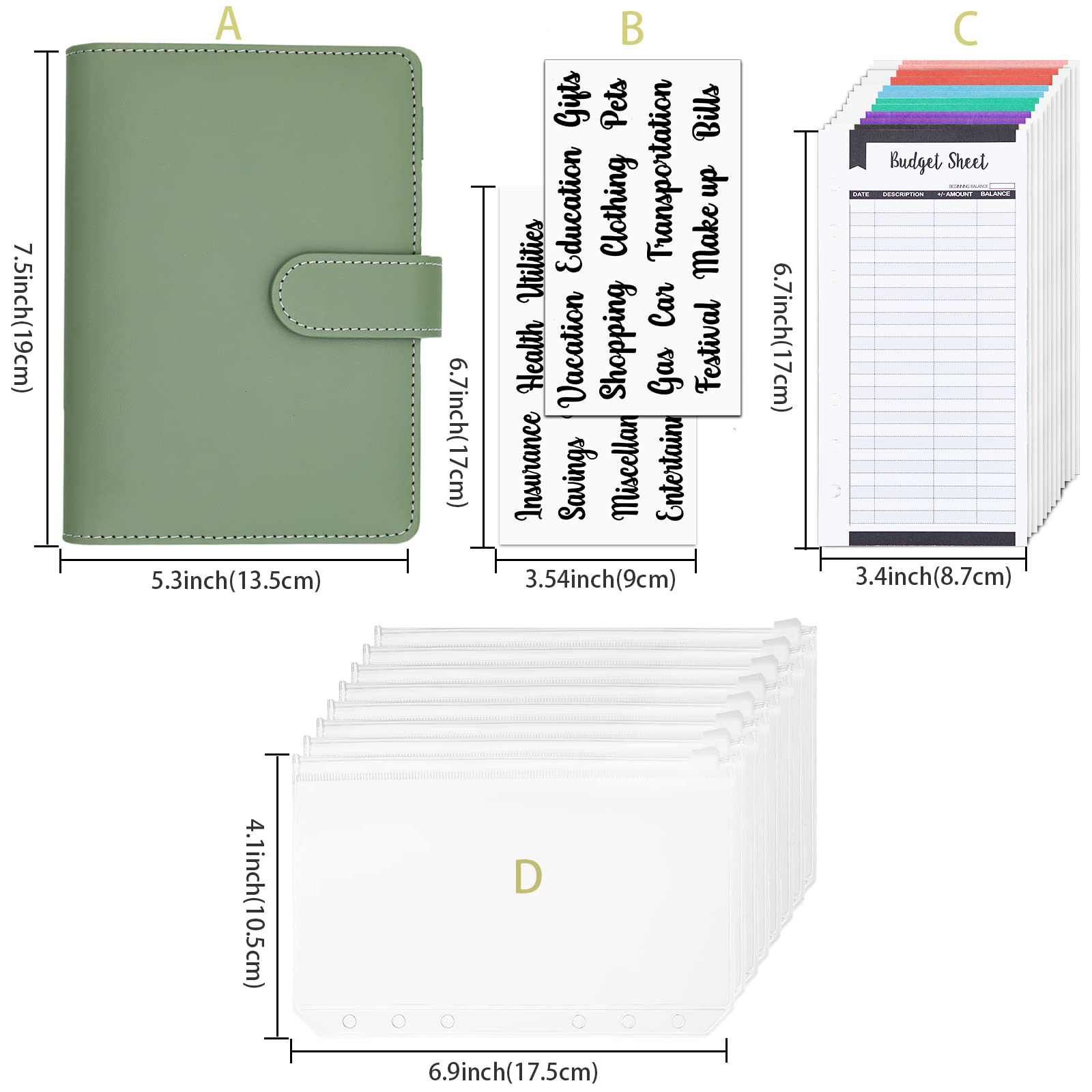 2023 Budget Binder A6 PU Leather Notebook Cash Envelopes System Set Clip-On Binder Pockets For Money Saving Bill Organizer Gifts