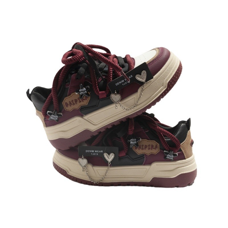 Wine Red Thick Soled Fashionable Versatile Trendy Sports Board Shoes Free Shipping