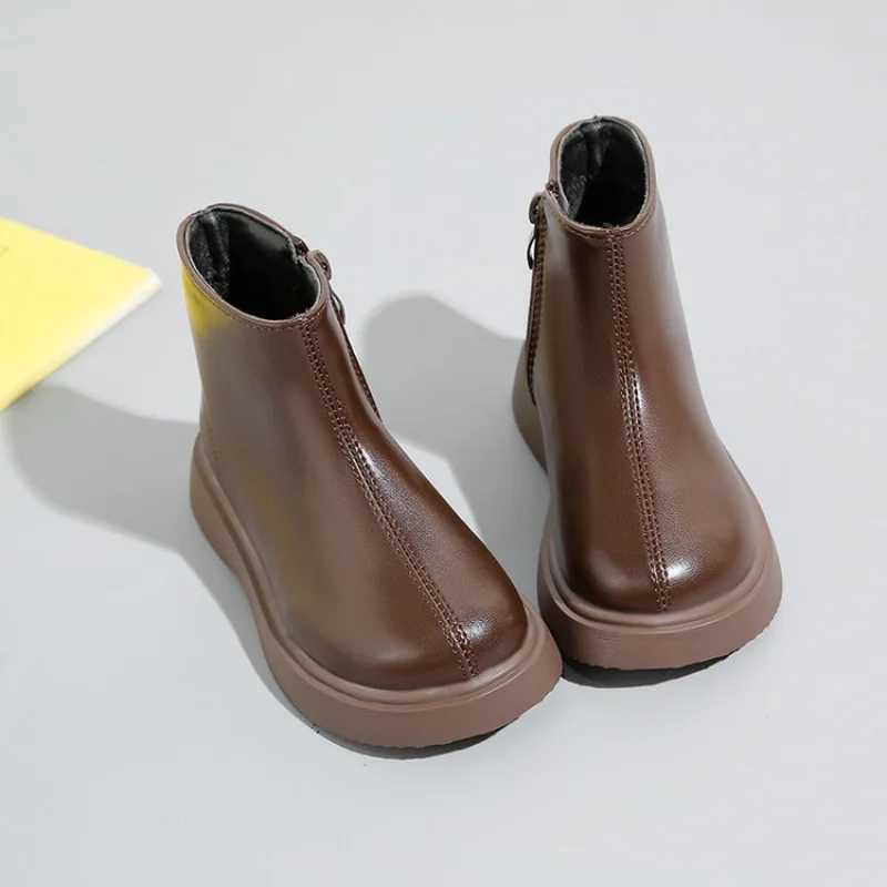 Childrens autumn boots fashionable round toe PU leather childrens single boots shoulder Versatile Spring girls ankle boots thick sole M241102