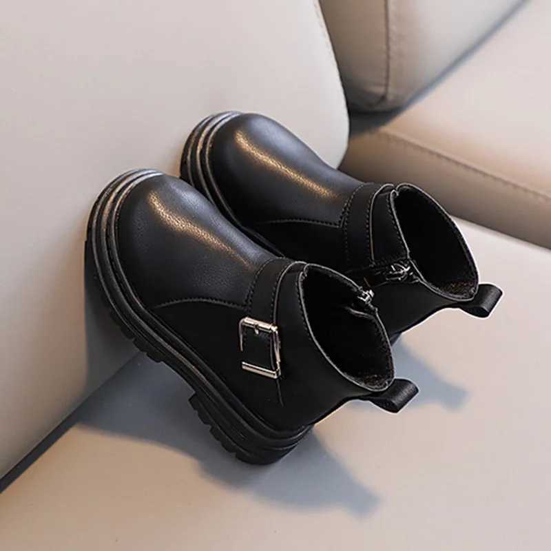 Autumn and winter childrens boots boys and girls solid leather shoes fashionable childrens ankle snow boots rubber sole warm zipper childrens shoes M2