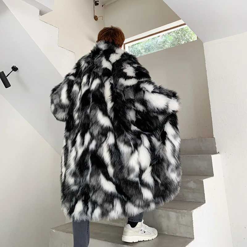 Winter Hip Hop Fur Coat Long Hooded Jacket Men Korean Fashion Warm Thicken Trench Coat Street Casual OvercoatXJ241102
