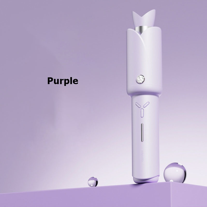 Cordless Automatic Iron 32mm Rotating Curling Wand Anti-scald Tangle-free For Easy Curls, Travel Hair Curler Portable, Rechargeabl Pink Purple Rizador