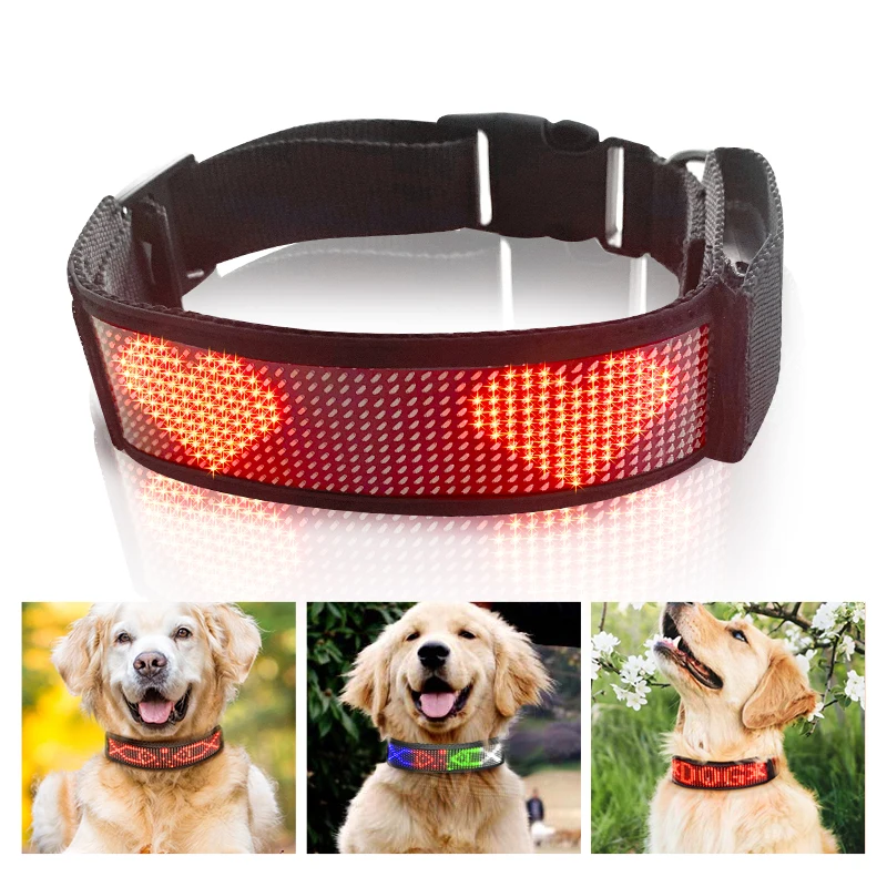 Adjustable Free Size Luminous LED Pet Collar Waterproof USB 2025 LED Light Up new Safety Dog Collar Programmable LED Display Dog Collars