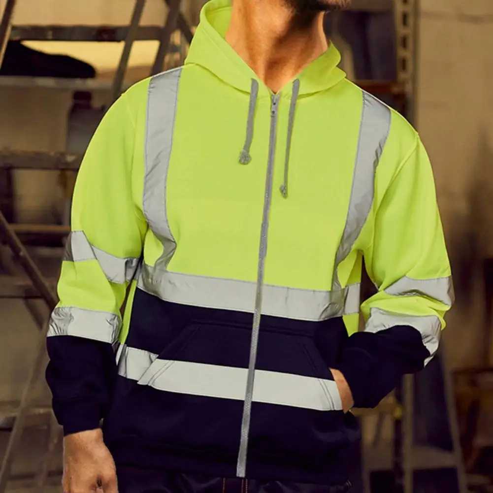 High visibility reflective strip jacket mens work hoodie breathable Sety workwear sports shirt Se warning Drystring jacket W241102