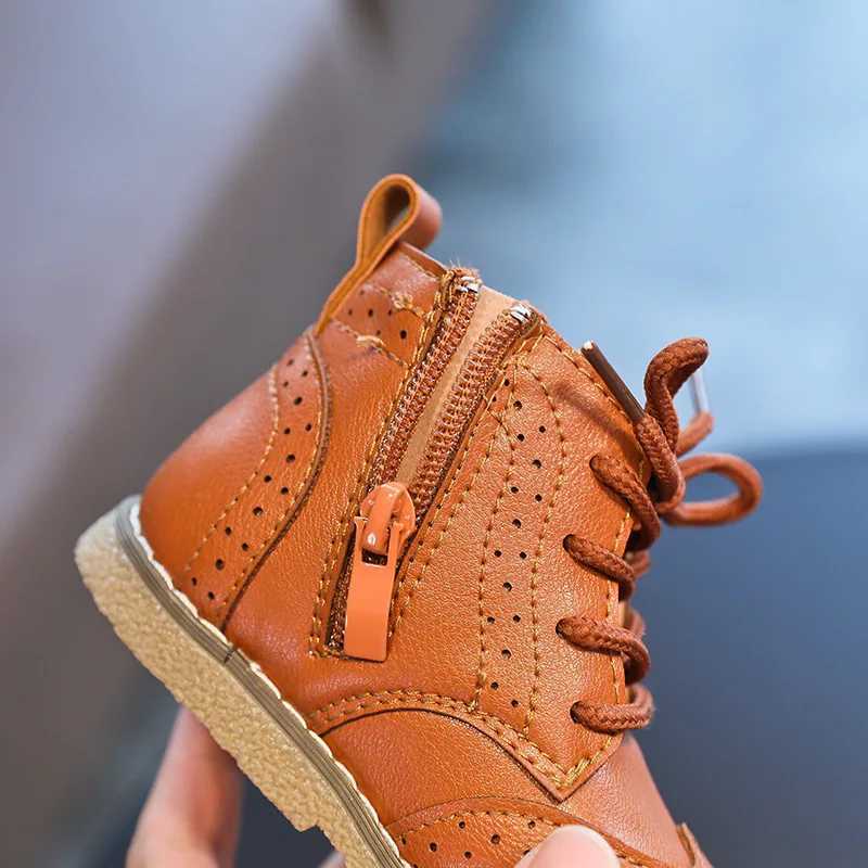 Autumn Winter Kids Boots Girls Leather Shoes Fashion Solid Color Retro Boots Childrens Shoes Boys Sports Shoes SMG136 M241102